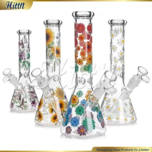 10" MIXED COLOR FLOWER PAINTED BEAKER WATER PIPE